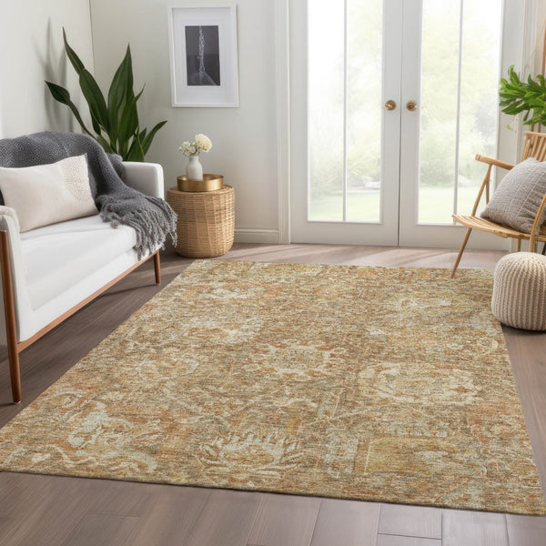 Homeroots 3' Stylish Chocolate And Aqua Damask Washable Area Rug For Indoor And Outdoor Spaces, Durable Design 5' X 8' Polyester 603738