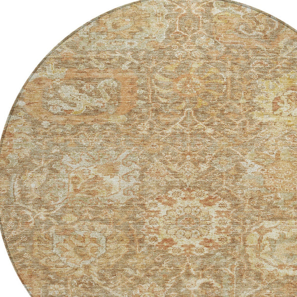 Homeroots 3' Stylish Chocolate And Aqua Damask Washable Area Rug For Indoor And Outdoor Spaces, Durable Design 8' Round Polyester 603739