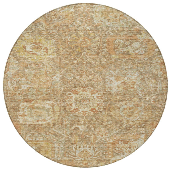 Homeroots 3' Stylish Chocolate And Aqua Damask Washable Area Rug For Indoor And Outdoor Spaces, Durable Design 8' Round Polyester 603739