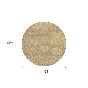 Homeroots 3' Stylish Chocolate And Aqua Damask Washable Area Rug For Indoor And Outdoor Spaces, Durable Design 8' Round Polyester 603739