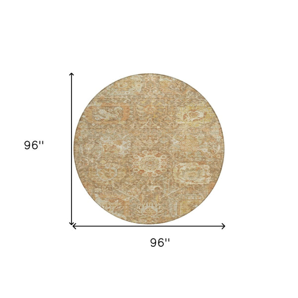 Homeroots 3' Stylish Chocolate And Aqua Damask Washable Area Rug For Indoor And Outdoor Spaces, Durable Design 8' Round Polyester 603739