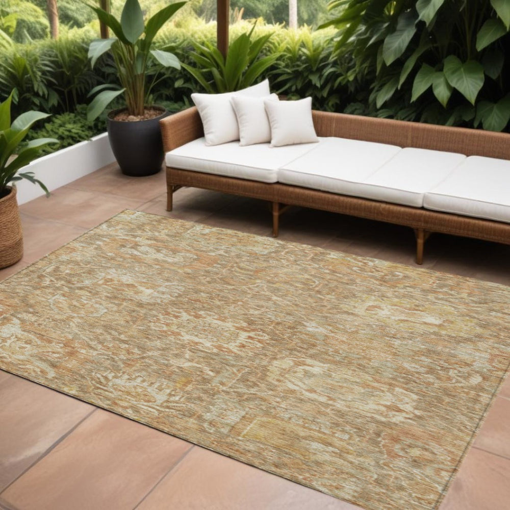 HomeRoots 9' X 12' Khaki & Brown Damask Washable Area Rug - Elegant Indoor/Outdoor Design for High-Traffic Spaces 603741