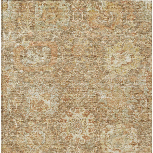 Homeroots 3' Stylish Chocolate And Aqua Damask Washable Area Rug For Indoor And Outdoor Spaces, Durable Design 9' X 12' Polyester 603741
