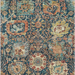 Homeroots 3' Stylish Chocolate And Aqua Damask Washable Area Rug For Indoor And Outdoor Spaces, Durable Design 5' X 8' Polyester 603744