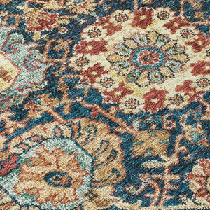 Homeroots 3' Stylish Chocolate And Aqua Damask Washable Area Rug For Indoor And Outdoor Spaces, Durable Design 8' Round Polyester 603745