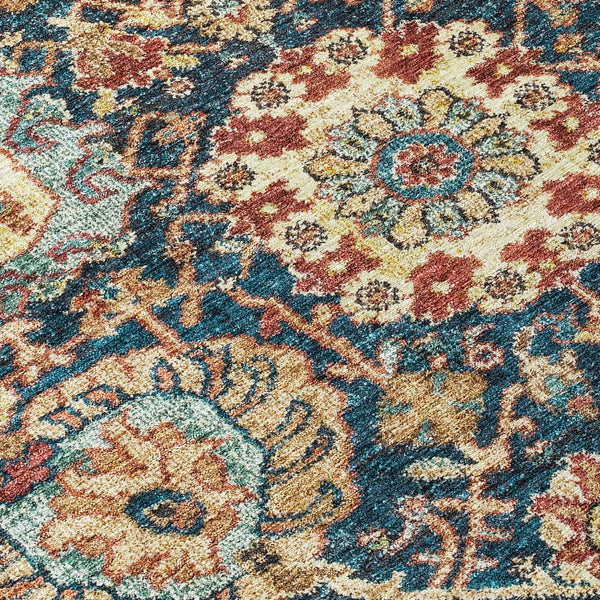 Homeroots 3' Stylish Chocolate And Aqua Damask Washable Area Rug For Indoor And Outdoor Spaces, Durable Design 8' Round Polyester 603745