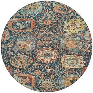 Homeroots 3' Stylish Chocolate And Aqua Damask Washable Area Rug For Indoor And Outdoor Spaces, Durable Design 8' Round Polyester 603745