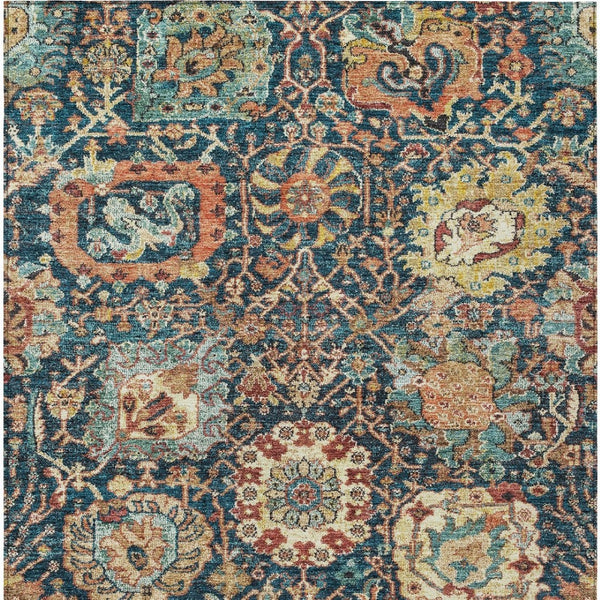 Homeroots 3' Stylish Chocolate And Aqua Damask Washable Area Rug For Indoor And Outdoor Spaces, Durable Design 8' X 10' Polyester 603746