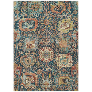 HomeRoots 5' Stylish Navy Blue Damask Area Rug - Washable, Durable, Indoor/Outdoor, Perfect for High Traffic Spaces 8' X 10' 603746