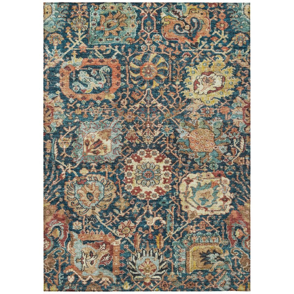 HomeRoots 5' Stylish Navy Blue Damask Area Rug - Washable, Durable, Indoor/Outdoor, Perfect for High Traffic Spaces 8' X 10' 603746