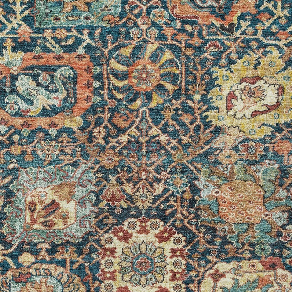 Homeroots 3' Stylish Chocolate And Aqua Damask Washable Area Rug For Indoor And Outdoor Spaces, Durable Design 8' X 10' Polyester 603746