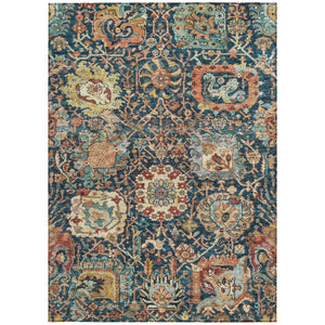 Homeroots 3' Stylish Chocolate And Aqua Damask Washable Area Rug For Indoor And Outdoor Spaces, Durable Design 9' X 12' Polyester 603747