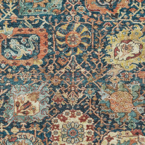 Homeroots 3' Stylish Chocolate And Aqua Damask Washable Area Rug For Indoor And Outdoor Spaces, Durable Design 9' X 12' Polyester 603747