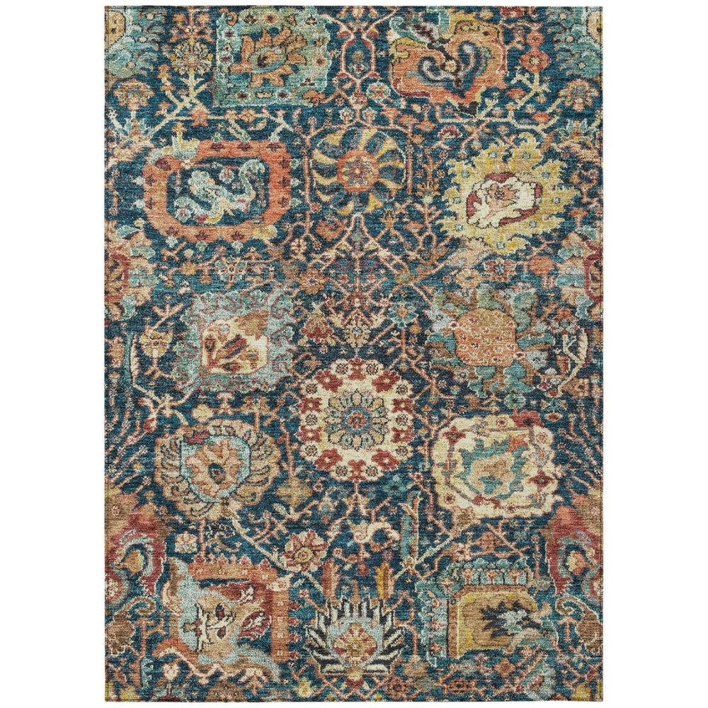 HomeRoots 5' Stylish Navy Blue Damask Area Rug - Washable, Durable, Indoor/Outdoor, Perfect for High Traffic Spaces 10' X 14' 603748