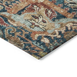 HomeRoots 5' Stylish Navy Blue Damask Area Rug - Washable, Durable, Indoor/Outdoor, Perfect for High Traffic Spaces 10' X 14' 603748