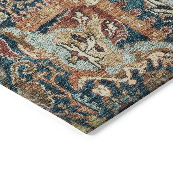 HomeRoots 5' Stylish Navy Blue Damask Area Rug - Washable, Durable, Indoor/Outdoor, Perfect for High Traffic Spaces 10' X 14' 603748