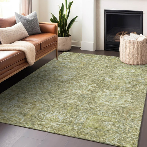 HomeRoots 5' Sage and Green Damask Area Rug - Stylish, Durable, Washable Design for Indoor and Outdoor Spaces 5' X 8' 603750