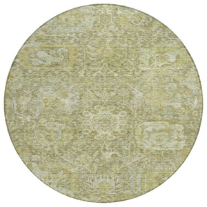 HomeRoots 5' Sage and Green Damask Area Rug - Stylish, Durable, Washable Design for Indoor and Outdoor Spaces 8' Round 603751