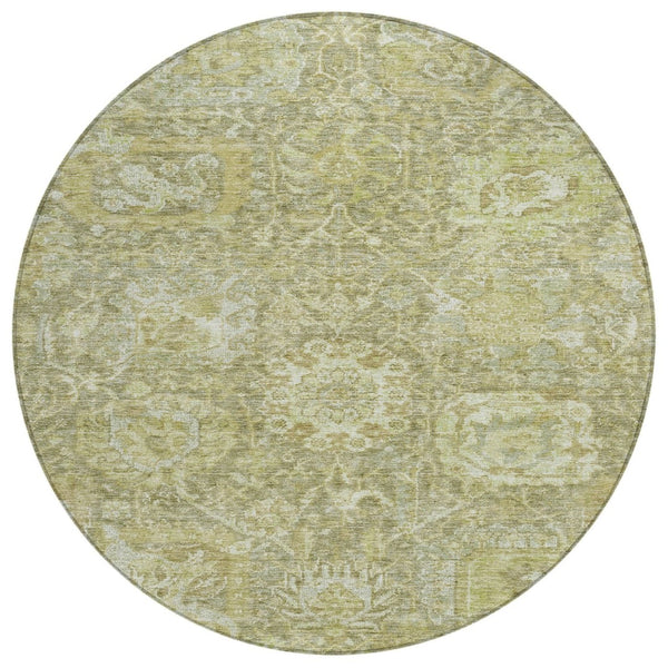 HomeRoots 5' Sage and Green Damask Area Rug - Stylish, Durable, Washable Design for Indoor and Outdoor Spaces 8' Round 603751