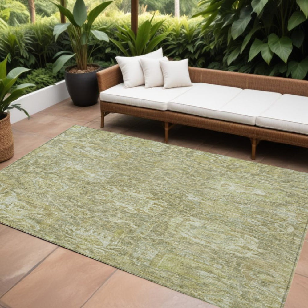 HomeRoots 9' X 12' Sage and Green Damask Area Rug – Elegant, Washable, Durable for Indoor and Outdoor Spaces 603753