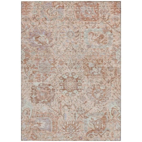 HomeRoots 5' Coral and Gray Damask Area Rug - Stylish, Durable, and Machine Washable for Indoor or Outdoor Use 5' X 8' 603756