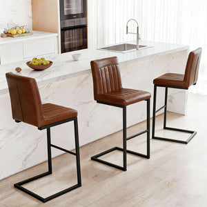 English Elm Faux Leather Counter Stools Set of Two Ergonomic Curved Back Metal Frame Kitchen Seating W5096P400661