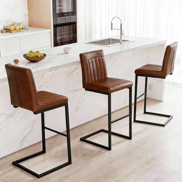 English Elm Faux Leather Counter Stools Set of Two Ergonomic Curved Back Metal Frame Kitchen Seating W5096P400661