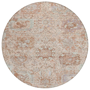 HomeRoots 5' Coral and Gray Damask Area Rug - Stylish, Durable, and Machine Washable for Indoor or Outdoor Use 8' Round 603757