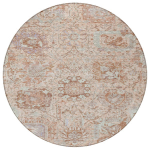 HomeRoots 5' Coral and Gray Damask Area Rug - Stylish, Durable, and Machine Washable for Indoor or Outdoor Use 8' Round 603757