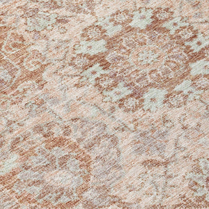HomeRoots 5' Coral and Gray Damask Area Rug - Stylish, Durable, and Machine Washable for Indoor or Outdoor Use 8' Round 603757