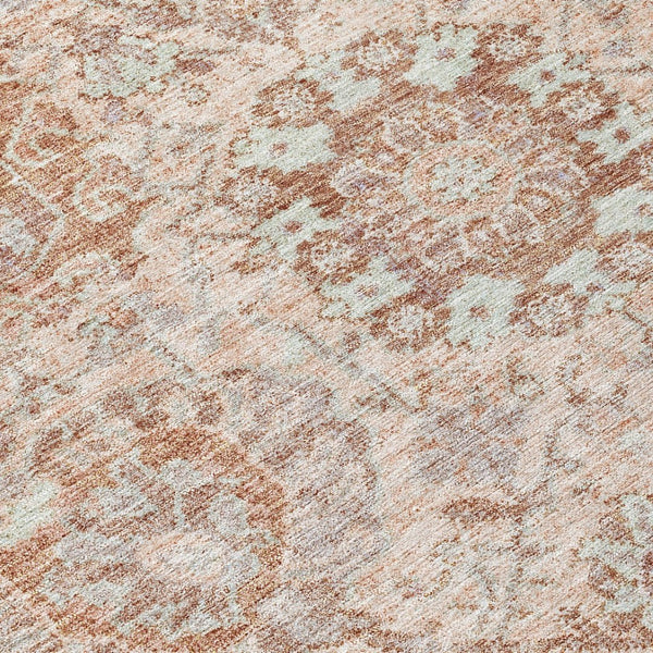 HomeRoots 5' Coral and Gray Damask Area Rug - Stylish, Durable, and Machine Washable for Indoor or Outdoor Use 8' Round 603757
