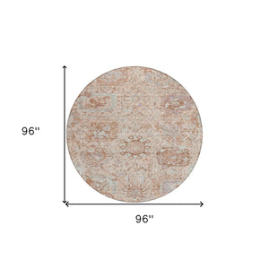 HomeRoots 5' Coral and Gray Damask Area Rug - Stylish, Durable, and Machine Washable for Indoor or Outdoor Use 8' Round 603757