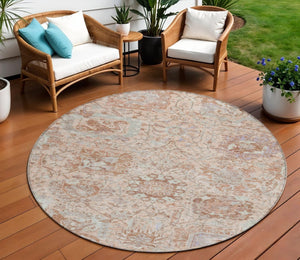 HomeRoots 5' Coral and Gray Damask Area Rug - Stylish, Durable, and Machine Washable for Indoor or Outdoor Use 8' Round 603757
