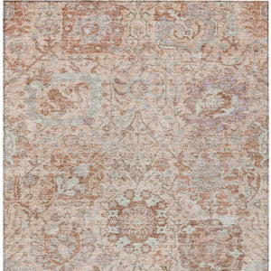 HomeRoots 9' X 12' Coral And Gray Damask Area Rug - Durable, Washable Design for Indoor & Outdoor Elegance! 603759
