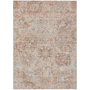 HomeRoots 9' X 12' Coral And Gray Damask Area Rug - Durable, Washable Design for Indoor & Outdoor Elegance! 603759