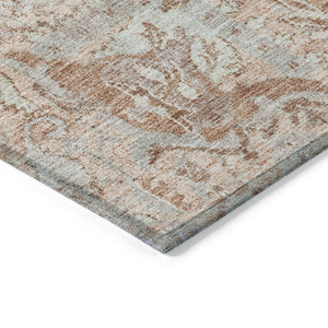 HomeRoots 9' X 12' Coral And Gray Damask Area Rug - Durable, Washable Design for Indoor & Outdoor Elegance! 603759