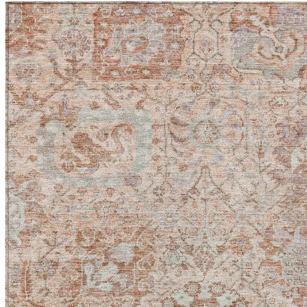 HomeRoots 9' X 12' Coral And Gray Damask Area Rug - Durable, Washable Design for Indoor & Outdoor Elegance! 603759