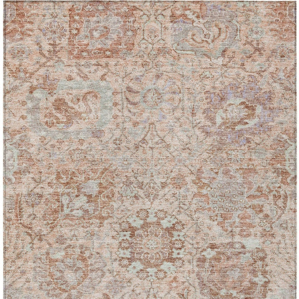 HomeRoots 5' Coral and Gray Damask Area Rug - Stylish, Durable, and Machine Washable for Indoor or Outdoor Use 10' X 14' 603760