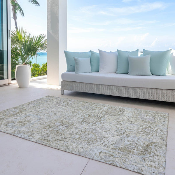 HomeRoots 5' Elegant Damask Indoor Outdoor Area Rug in Ivory, Brown & Gray - Durable, Washable, Versatile Design 5' X 8' 603762