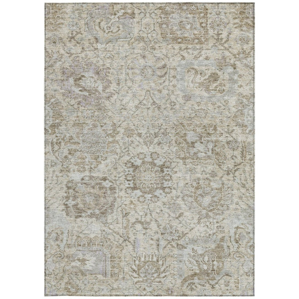 HomeRoots 5' Elegant Damask Indoor Outdoor Area Rug in Ivory, Brown & Gray - Durable, Washable, Versatile Design 5' X 8' 603762