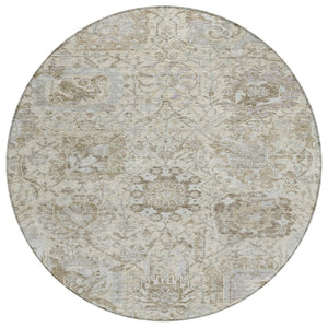 HomeRoots 5' Elegant Damask Indoor Outdoor Area Rug in Ivory, Brown & Gray - Durable, Washable, Versatile Design 8' Round 603763