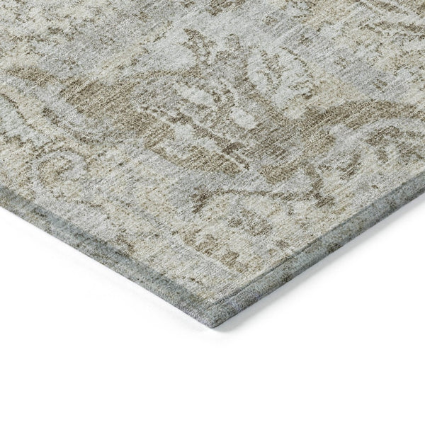 HomeRoots 5' Elegant Damask Indoor Outdoor Area Rug in Ivory, Brown & Gray - Durable, Washable, Versatile Design 8' Round 603763