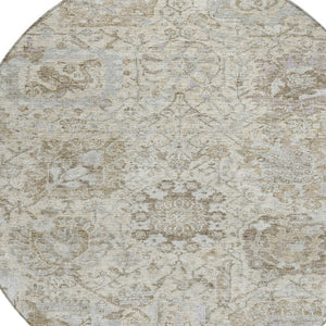 HomeRoots 5' Elegant Damask Indoor Outdoor Area Rug in Ivory, Brown & Gray - Durable, Washable, Versatile Design 8' Round 603763