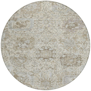 HomeRoots 5' Elegant Damask Indoor Outdoor Area Rug in Ivory, Brown & Gray - Durable, Washable, Versatile Design 8' Round 603763