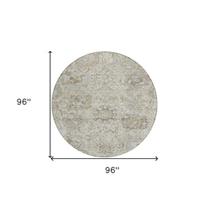 HomeRoots 5' Elegant Damask Indoor Outdoor Area Rug in Ivory, Brown & Gray - Durable, Washable, Versatile Design 8' Round 603763