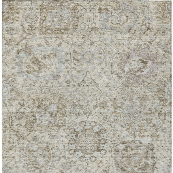 HomeRoots 9' X 12' Elegant Washable Damask Area Rug in Ivory, Brown & Gray - Perfect for Indoor & Outdoor Use 603765