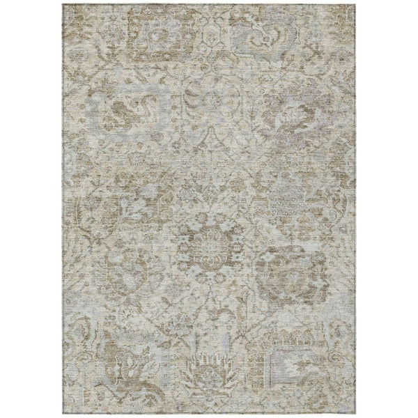 HomeRoots 9' X 12' Elegant Washable Damask Area Rug in Ivory, Brown & Gray - Perfect for Indoor & Outdoor Use 603765