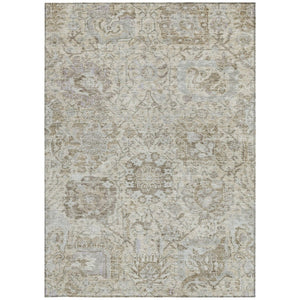 HomeRoots 5' Elegant Damask Indoor Outdoor Area Rug in Ivory, Brown & Gray - Durable, Washable, Versatile Design 10' X 14' 603766