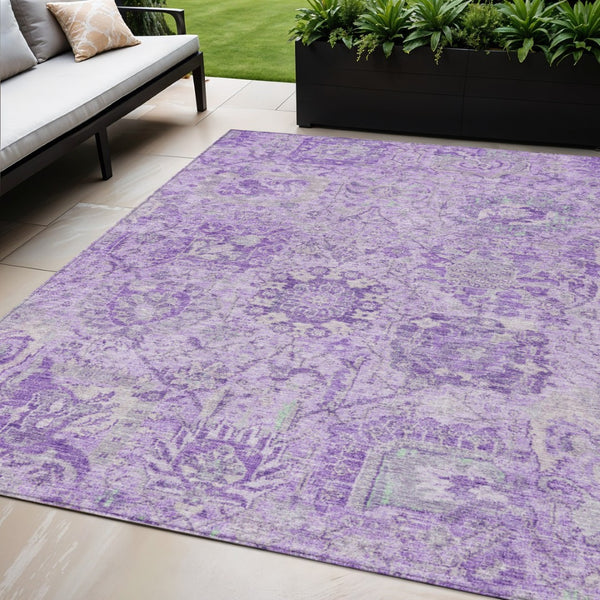 HomeRoots 5' Timeless Lavender and Gray Damask Area Rug for Indoor and Outdoor Spaces – Durable, Washable Design 5' X 8' 603768