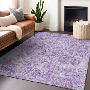 HomeRoots 5' Timeless Lavender and Gray Damask Area Rug for Indoor and Outdoor Spaces – Durable, Washable Design 5' X 8' 603768